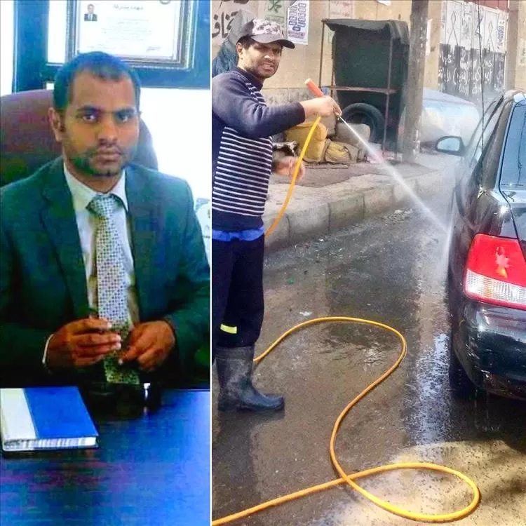 مدير صحيفة مرموقه يتحول إلى عامل في مغسلة سيارات بعد توقف المرتبات