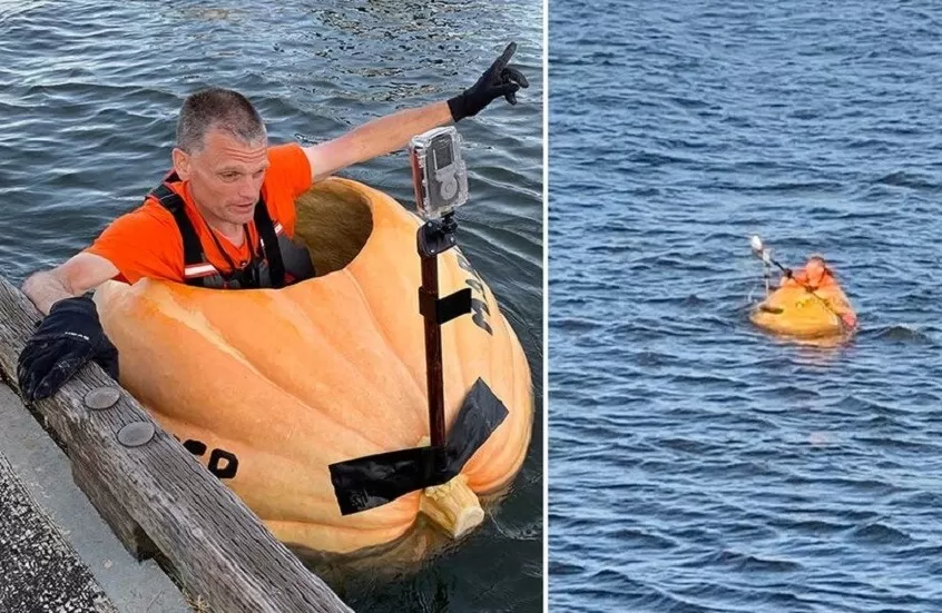 أمريكي يقطع 95 كيلومتراً في نهر كولومبيا داخل يقطينة عملاقة